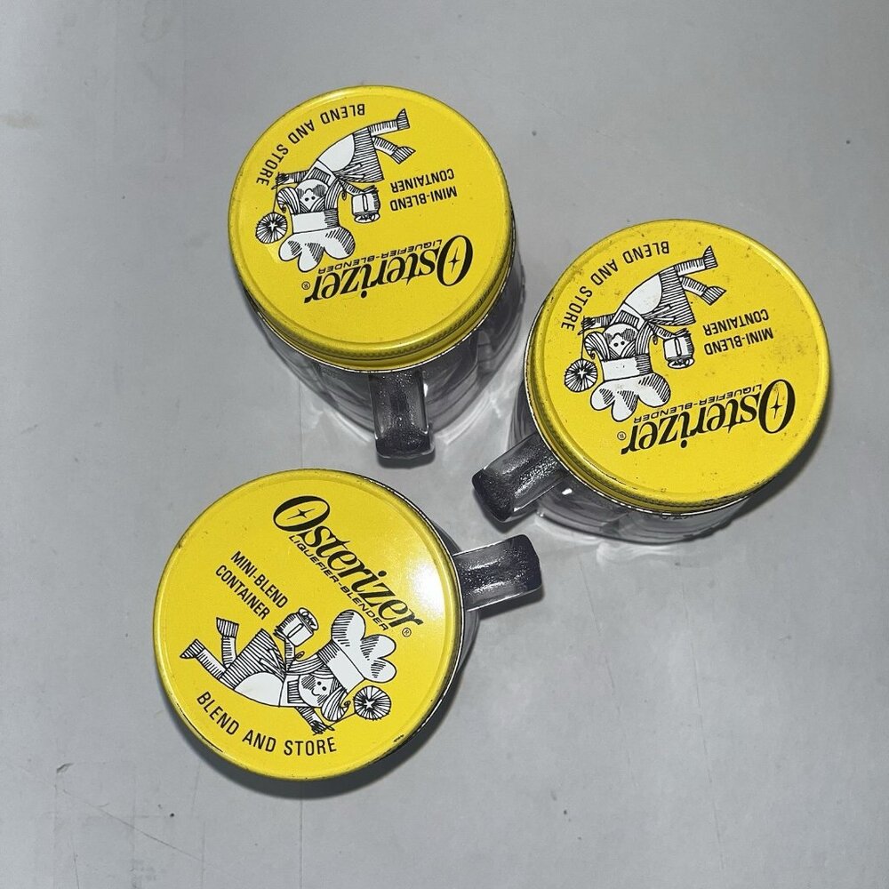 Osterizer Mini-Blend Container Blend and Store Set of 3 Vintage Yellow Lids